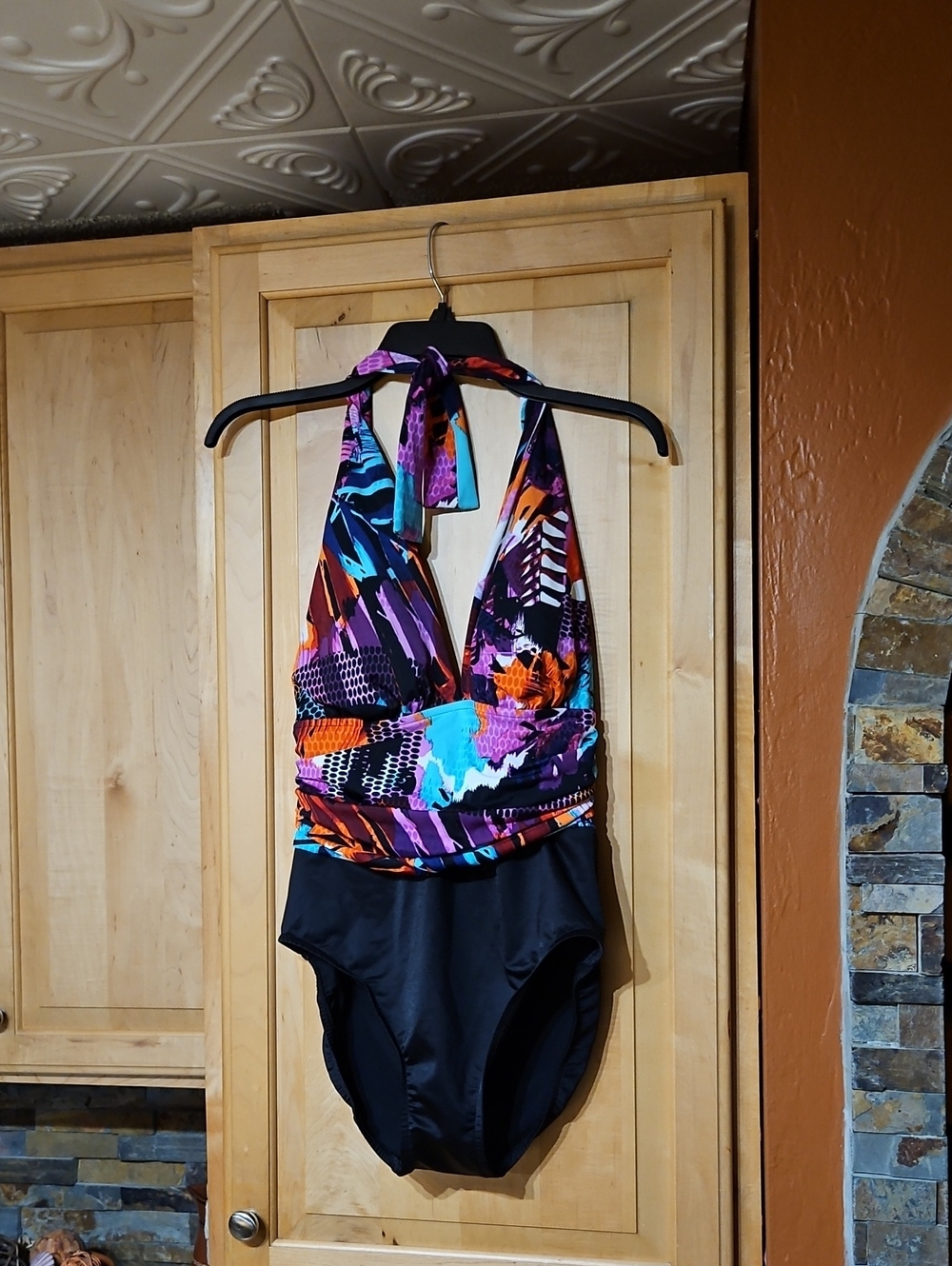 Magicsuit By Miraclesuit Yves Cypress Halter One Piece Swimsuit Black Blue Print